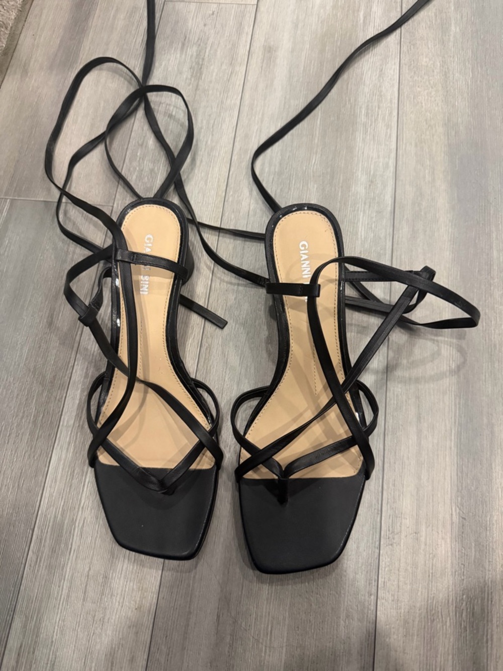Gianni Bini Black Strappy Lace-Up Heeled Sandals